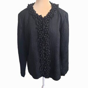 Chicos Jacket Size 3/Large Black Textured Hook Eye Closure Blazer Dressy Evening